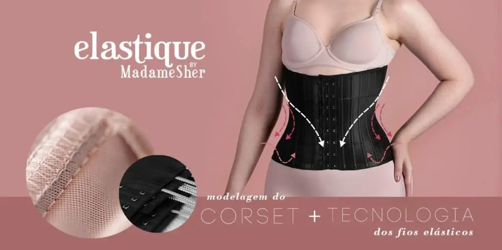 Ilustração dos diferenciais do corset Elastico a cinta modeladora da madame sher