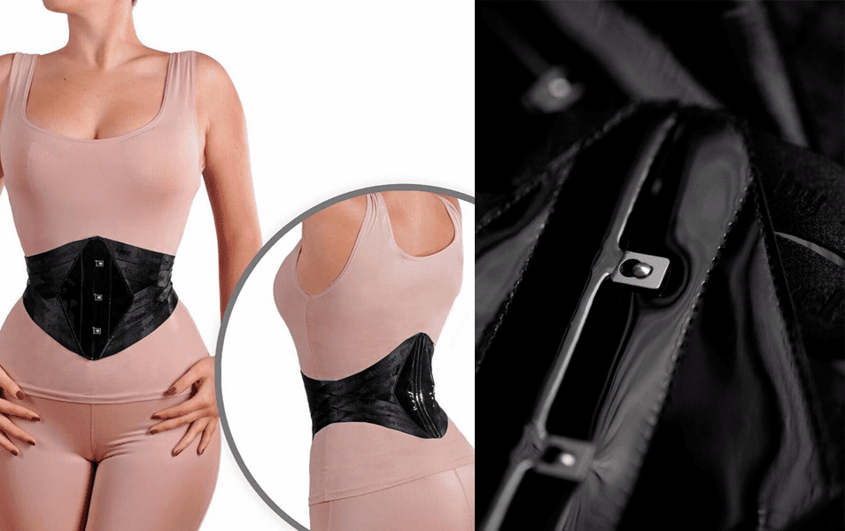 Frente e costas: Cincher de Fitas ELásticas Compressão para Redução de Medidas da cintura - Elastique by Madame Sher