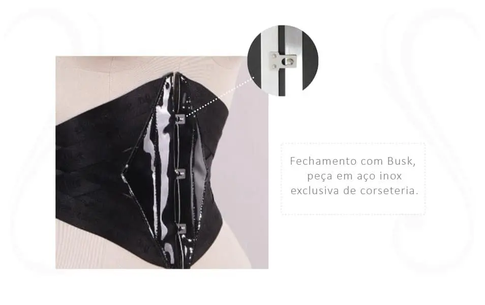 busk de fechamento corset -Ilustração para post Cincher de Fitas Elásticas com alta compressão para a redução de medidas da cintura.