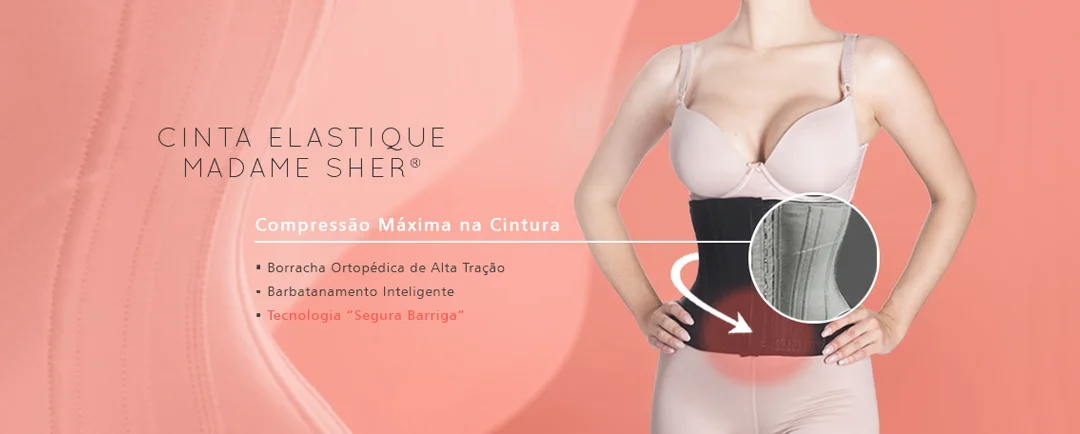Banner ilustrativo do poder de compressão da Cinta modeladora Elastique Madame Sher